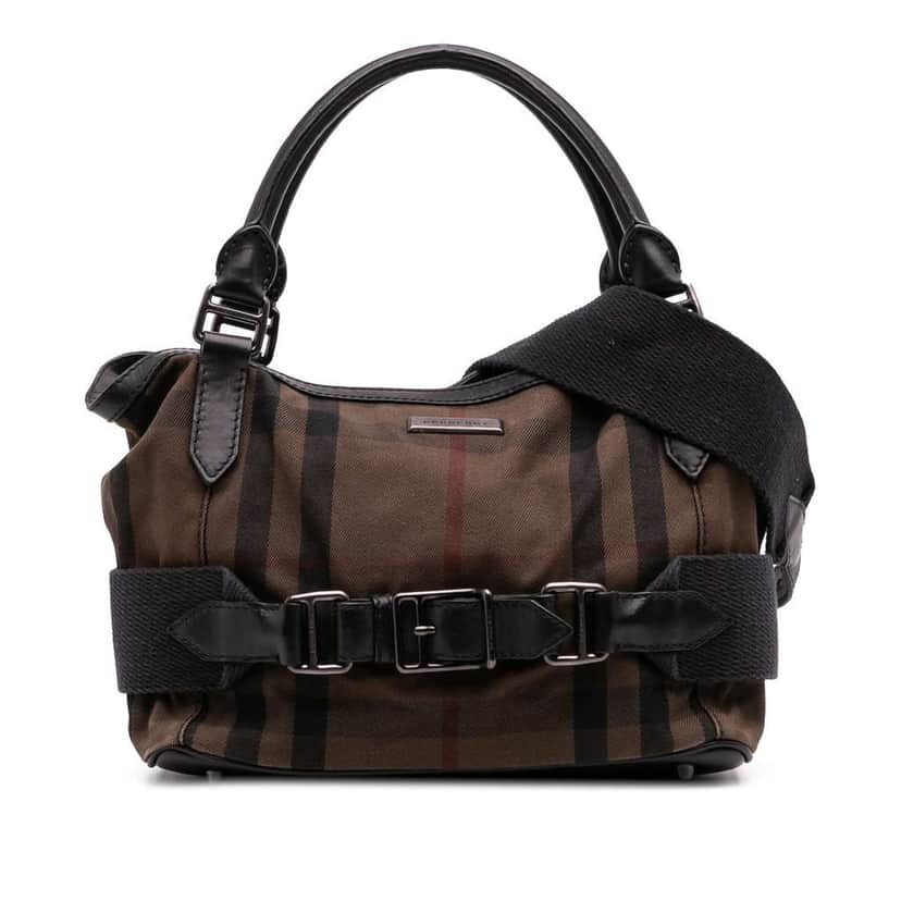 Burberry House Check Canvas and Leather Parsons Satchel Brown Canvas Good condition - Front View