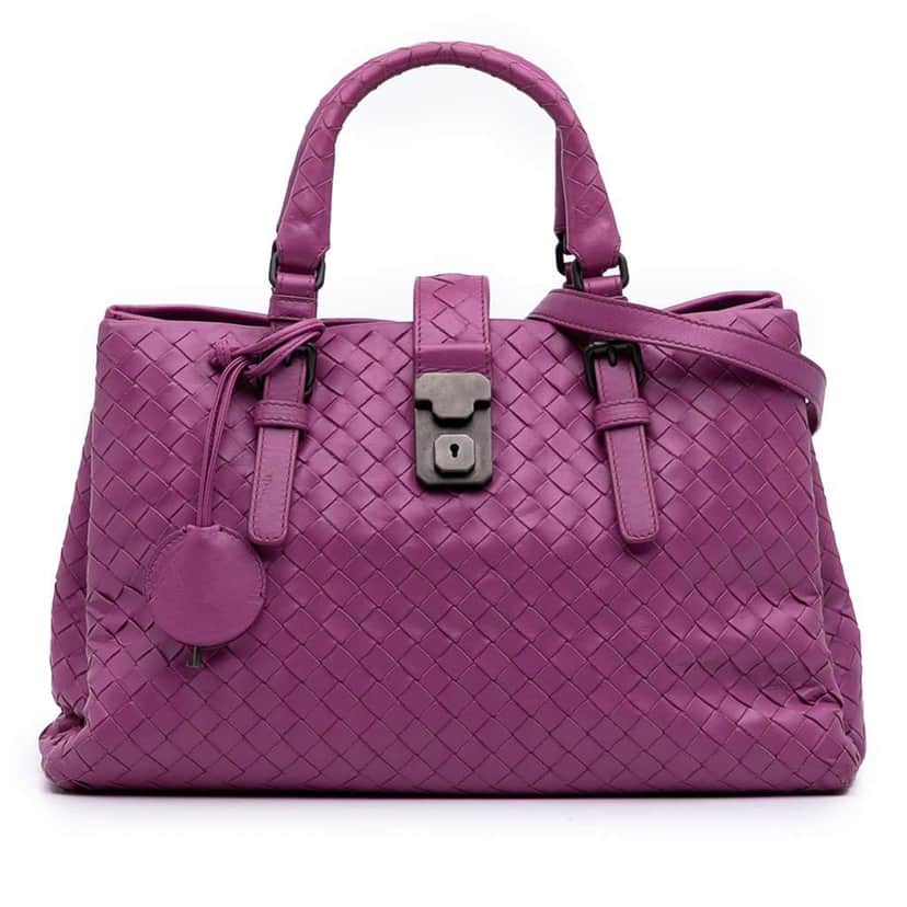 Bottega Veneta Small Nappa Intrecciato Roma Satchel Purple Leather Good condition - Front View