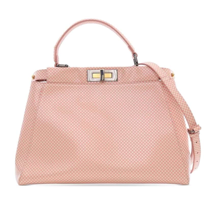 Fendi Medium Checkered Leather Sequin Peekaboo Iconic Satchel Pink Leather Good condition - Front View