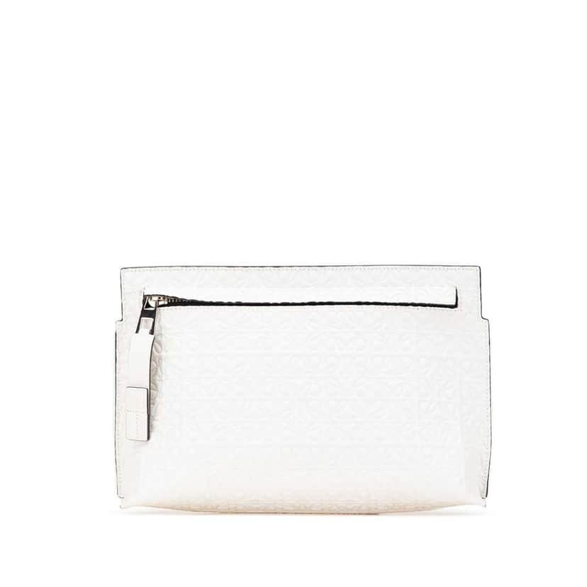 Loewe Embossed Leather Anagram Repeat T Clutch White Leather Good condition - Front View