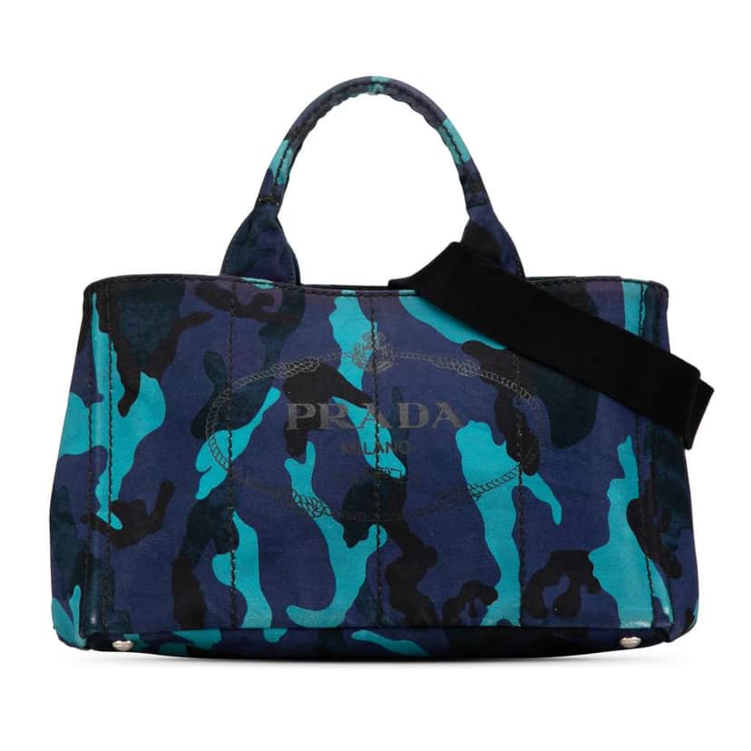 Prada Canvas Camouflage Canapa Logo Satchel Blue Canvas Good condition - Front View