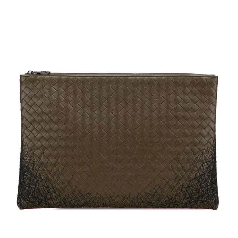 Bottega Veneta Nappa Intrecciato Stitched Clutch Brown Leather Good condition - Front View