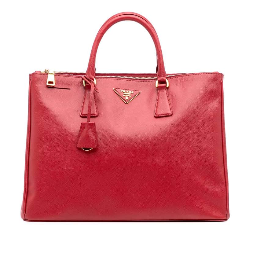 Prada Large Saffiano Lux Galleria Double Zip Satchel Red Leather Very good condition - Front View