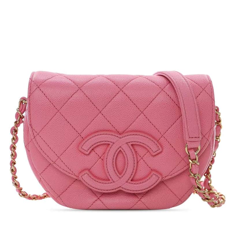 Chanel Mini Quilted Caviar CC Messenger Flap Pink Leather Good condition - Front View