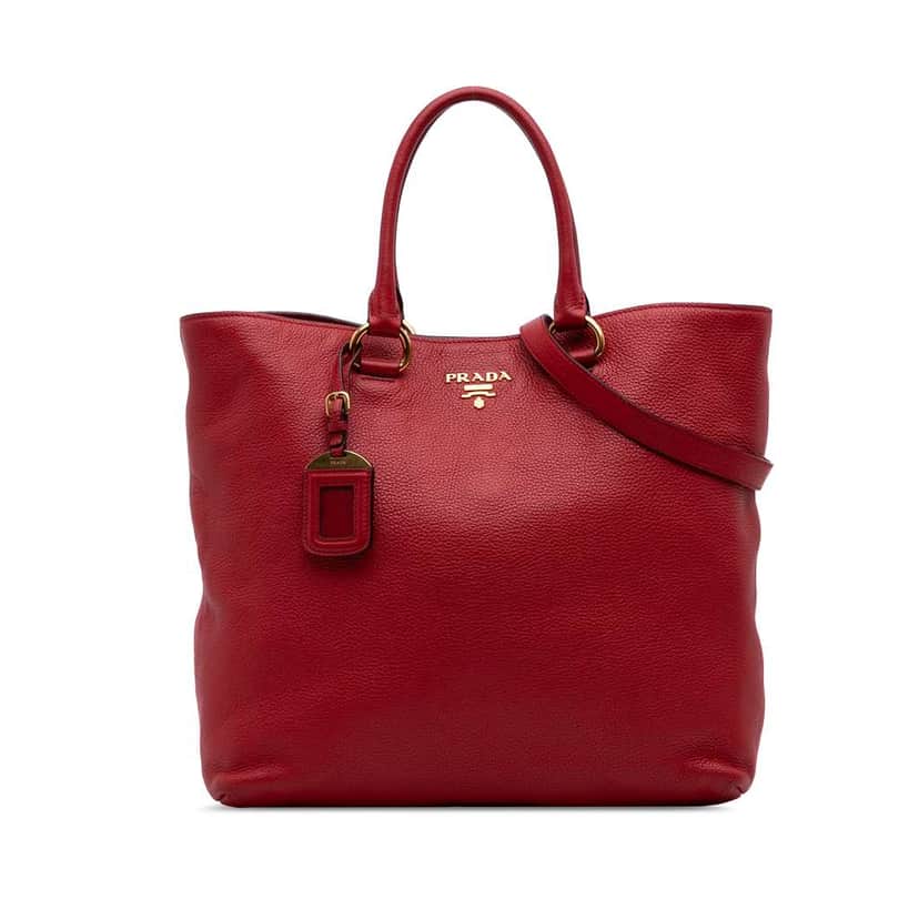 Prada Vitello Daino Open Convertible Tote Red Leather Good condition - Front View