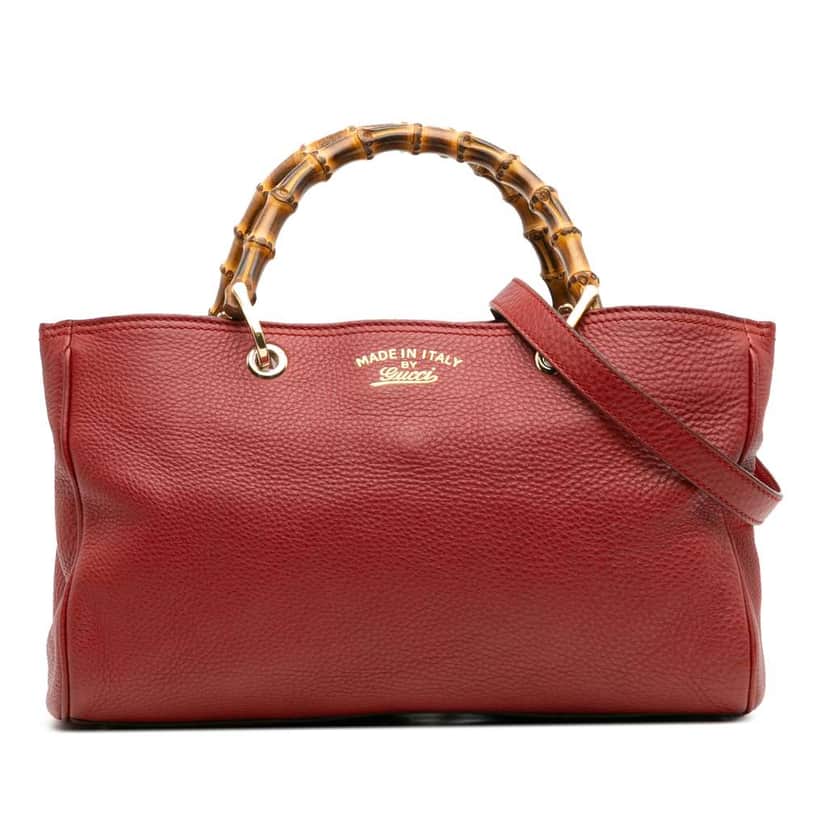 Gucci Medium Calfskin Bamboo Shopper Satchel Red Leather Good condition - Front View