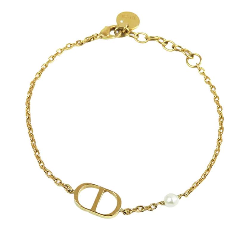 Dior Gold Plated Resin Pearl Petit CD Bracelet Gold Metal Good condition - Front View