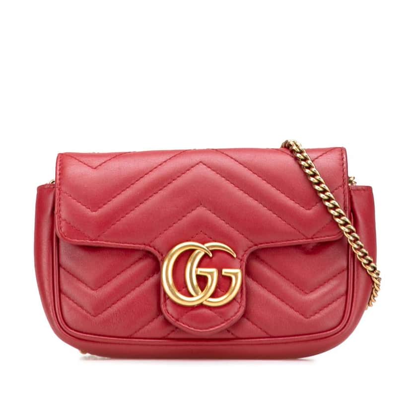 Gucci Mini GG Marmont Matelasse Leather Flap Crossbody Red Leather Good condition - Front View
