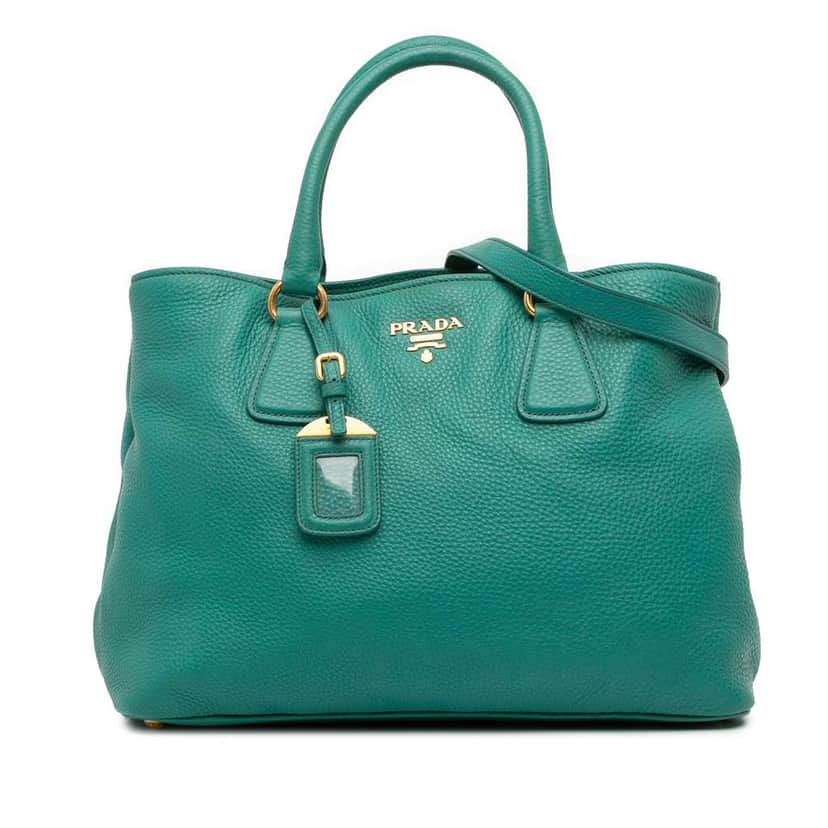 Prada Vitello Daino Open Convertible Tote Blue Leather Good condition - Front View