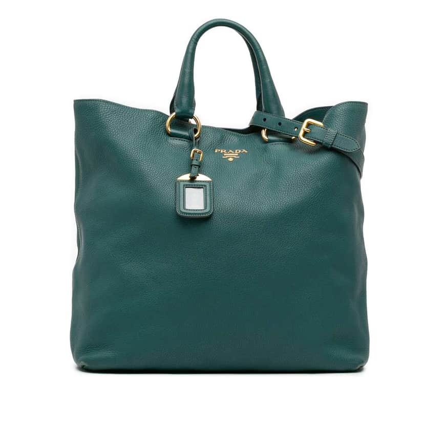 Prada Vitello Daino Open Convertible Tote Blue Leather Good condition - Front View