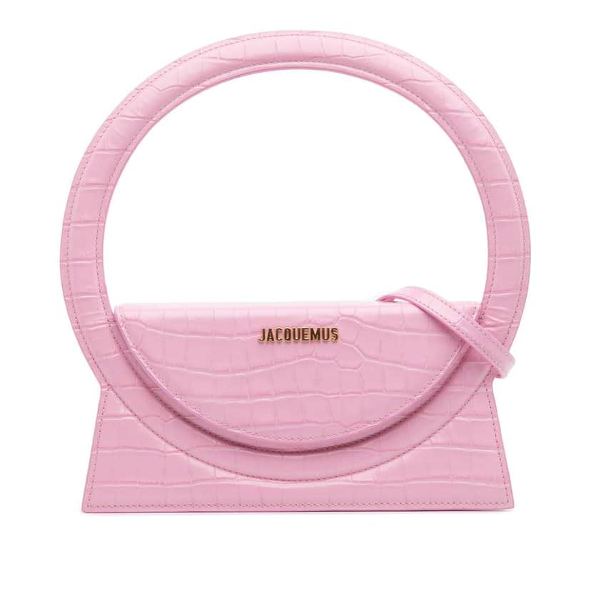 Jacquemus Crocodile Embossed Calfskin Le Sac Rond Bag Pink Leather Good condition - Front View