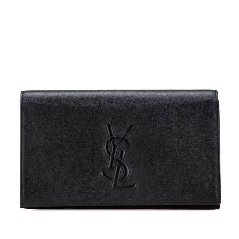 Saint Laurent Large Leather Monogram Belle De Jour Clutch Black Leather Good condition - Front View