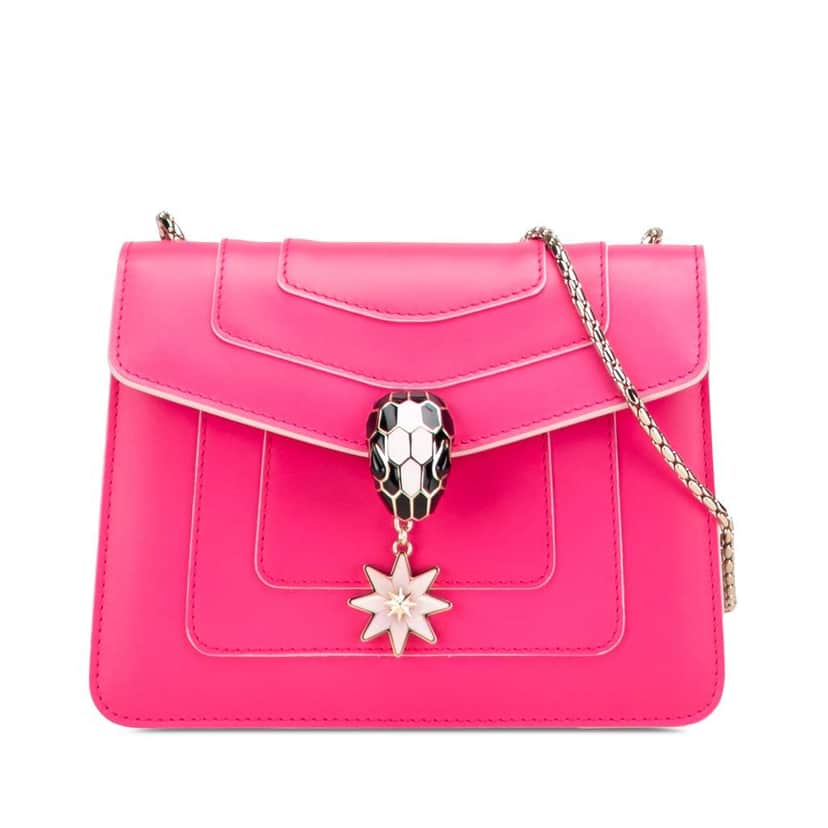 Bvlgari Small Leather Square Serpenti Forever Chain Crossbody Pink Leather Good condition - Front View