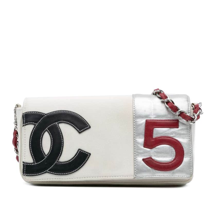Chanel CC Canvas and Metallic Lambskin No. 5 Chain Flap White Canvas Good condition - Front View