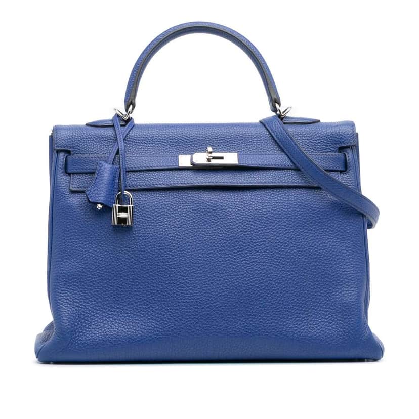 Hermès Togo Kelly II Retourne 32 Blue Leather Good condition - Front View