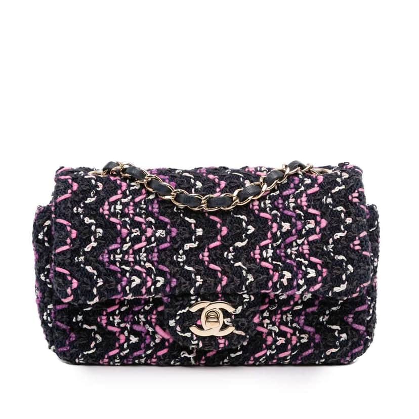 Chanel Mini Rectangular Classic Multicolor Cotton Stitched Single Flap Black Cotton Good condition - Front View
