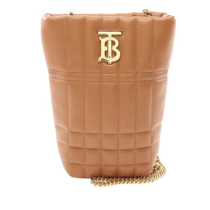 Burberry Micro Quilted Lambskin Lola Bucket Bag Brown Leather Good condition - Front View