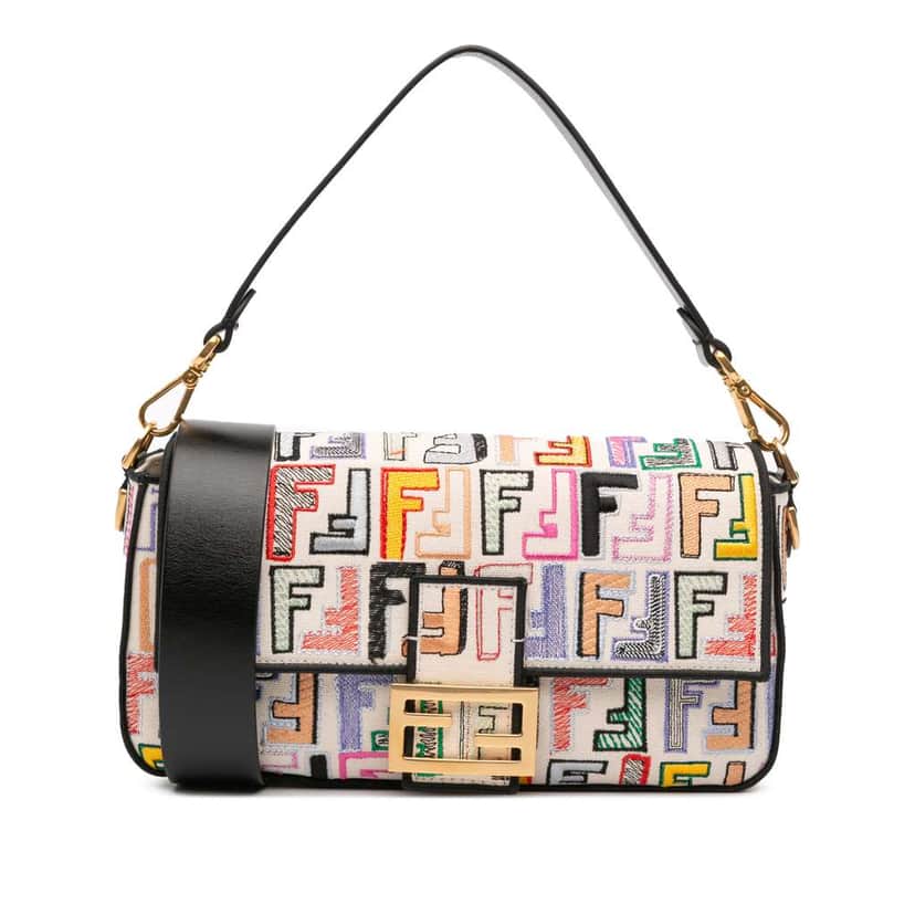 Fendi Chinese Valentines Day Zucca Embroidered Canvas Baguette Satchel Brown Canvas Good condition - Front View