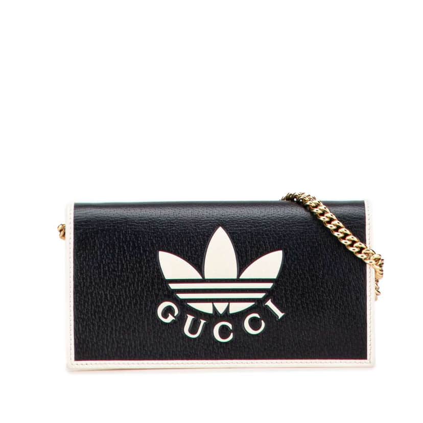 Gucci Adidas Leather Wallet On Chain Black Leather Good condition - Front View