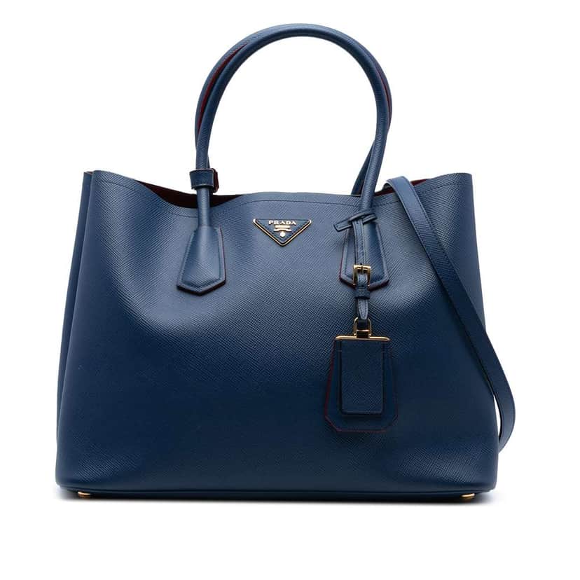 Prada Medium Saffiano Cuir Double Satchel Blue Leather Good condition - Front View