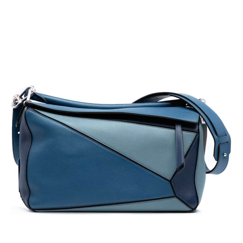 Loewe Medium Tricolor Calfskin Puzzle Satchel Blue Leather Good condition - Front View