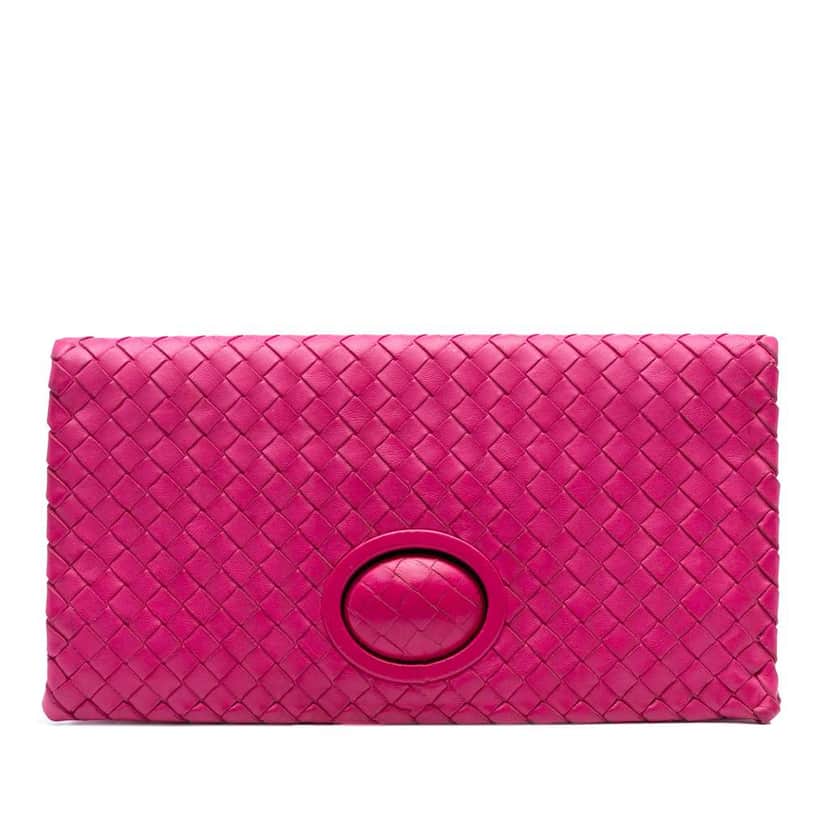 Bottega Veneta Nappa Intrecciato Turn Lock Clutch Pink Leather Good condition - Front View