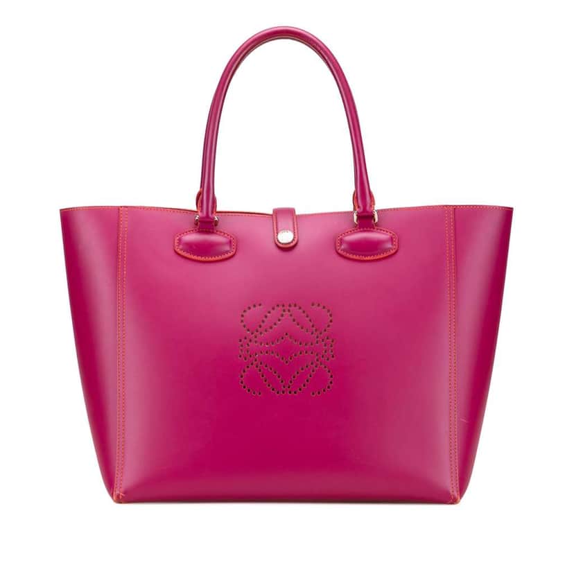 Loewe Leather Perforated Anagram Leo Tote Pink Leather Good condition - Front View