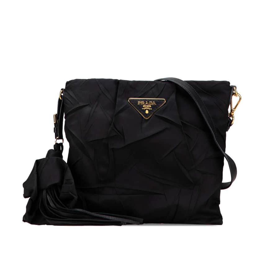 Prada Tessuto Stropicciato Tassel Crossbody Black Good condition - Front View