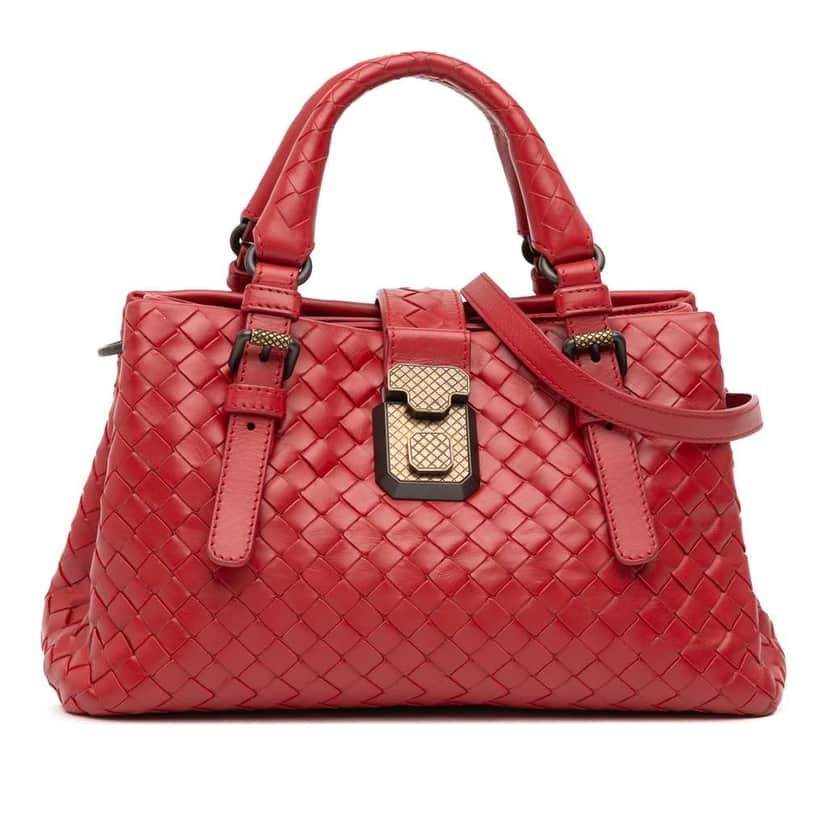 Bottega Veneta Mini Nappa Intrecciato Roma Satchel Red Leather Good condition - Front View