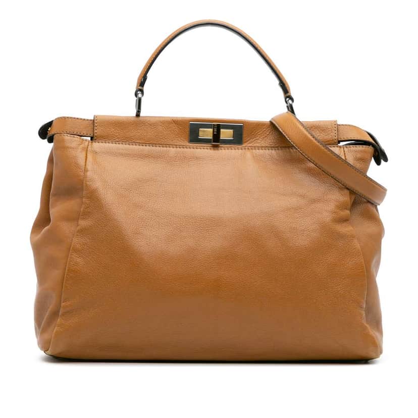 Fendi Large Calfskin Peekaboo Iconic Satchel Brown Leather Good condition - Front View