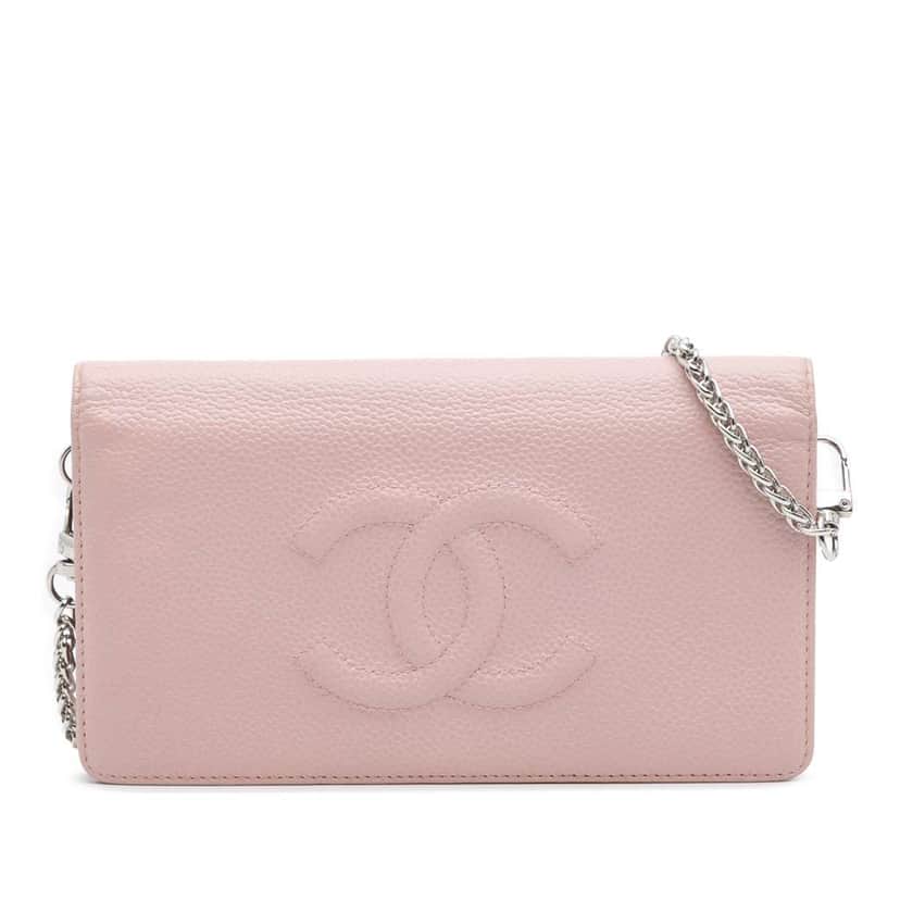 Chanel CC Caviar Wallet On Chain Pink Leather Good condition - Front View