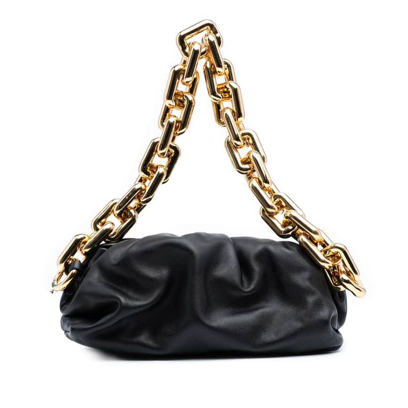 Bottega Veneta Small Lambskin Chain Pouch Black Leather Good condition - Front View