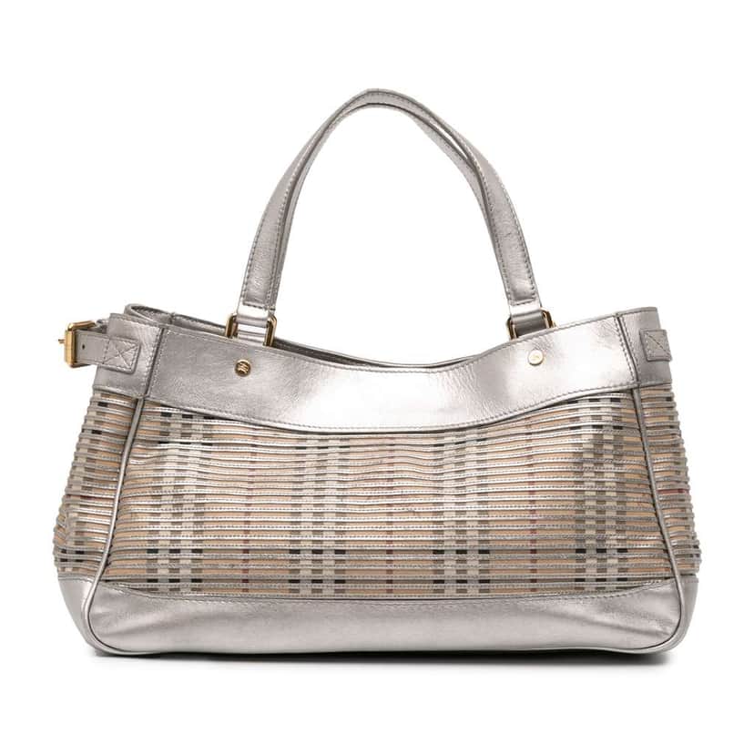 Burberry Haymarket Check Coated Canvas Ravensdon Handbag Silver Canvas Very good condition - Front View