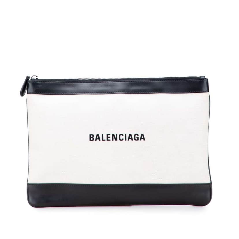 Balenciaga M Canvas Navy Clip Clutch White Canvas Good condition - Front View