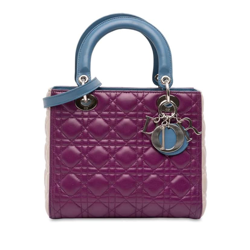Dior Medium Tricolor Lambskin Cannage Lady Dior Purple Leather Good condition - Front View