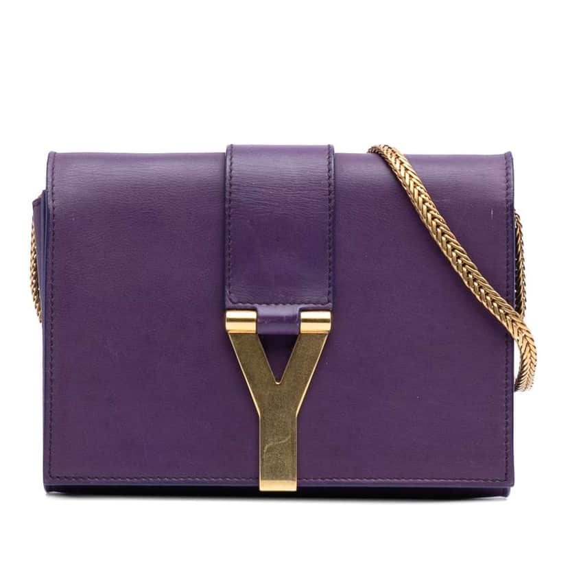 Saint Laurent Mini Leather Chyc Ligne Crossbody Purple Leather Good condition - Front View