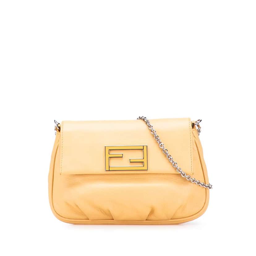 Fendi Leather Fendista Pochette Crossbody Yellow Leather Good condition - Front View