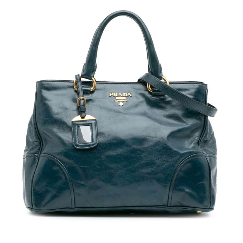 Prada Vitello Shine Satchel Blue Leather Good condition - Front View