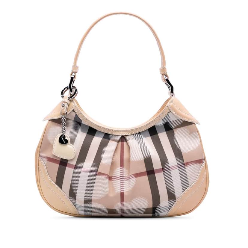 Burberry Patent Trimmed House Check Coated Canvas Hearts Shoulder Bag Brown Canvas Good condition - Front View