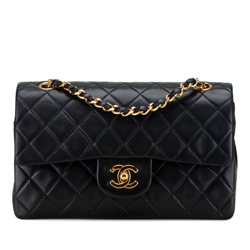 Chanel Small Classic Lambskin Double Flap Black Leather Good condition - Front View