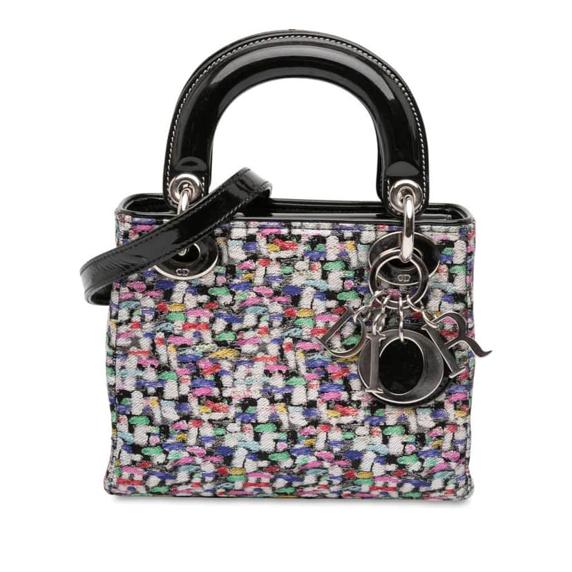 Dior Mini Multicolor Metallic Fabric and Patent Leather Lady Dior Black Polyester Good condition - Front View