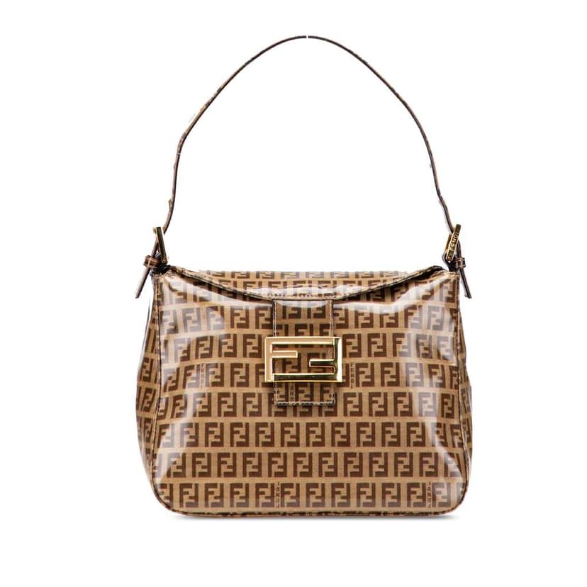 Fendi Zucchino Crystal Double Flap Mamma Brown Canvas Good condition - Front View