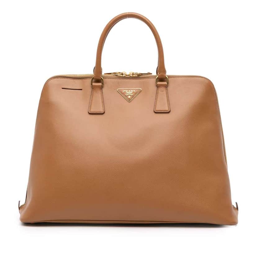 Prada Large Saffiano Lux Promenade Satchel Brown Leather Good condition - Front View