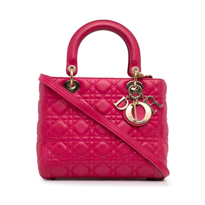 Dior Medium Lambskin Cannage Lady Dior Pink Leather Very good condition - Front View