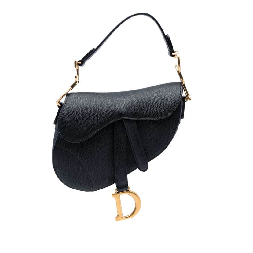 Dior Mini Grained Calfskin Saddle Bag Black Leather Good condition - Front View