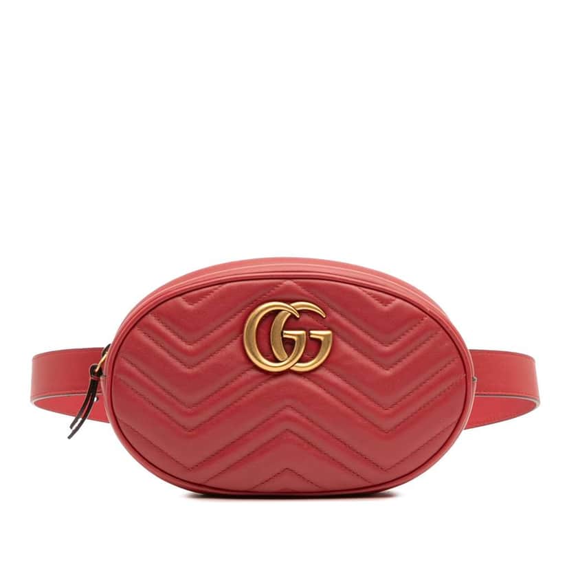 Gucci Small GG Marmont Matelasse Leather Belt Bag Red Leather Good condition - Front View