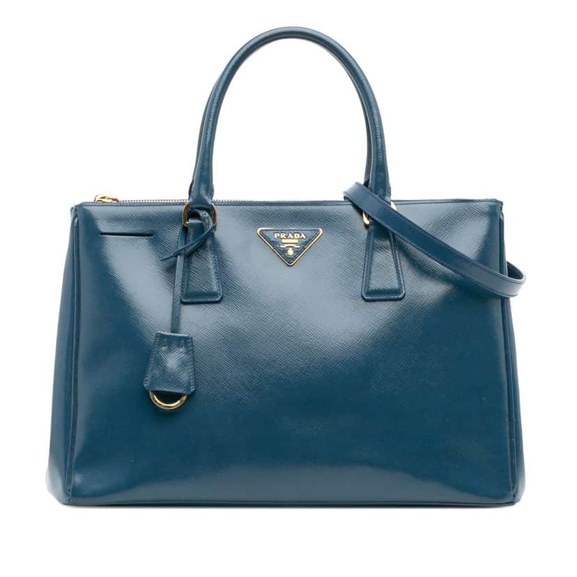 Prada Medium Saffiano Vernice Galleria Double Zip Satchel Blue Leather Good condition - Front View