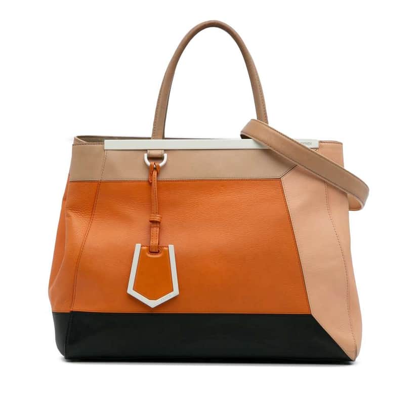 Fendi Medium Multicolor Calfskin Colorblock Regular 2Jours Tote Orange Leather Fair condition - Front View