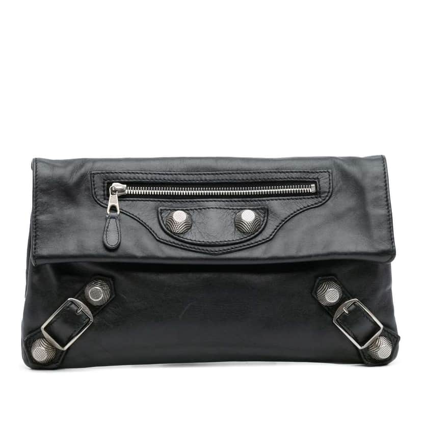 Balenciaga Lambskin Motocross Giant 21 Envelope Clutch Black Leather Good condition - Front View