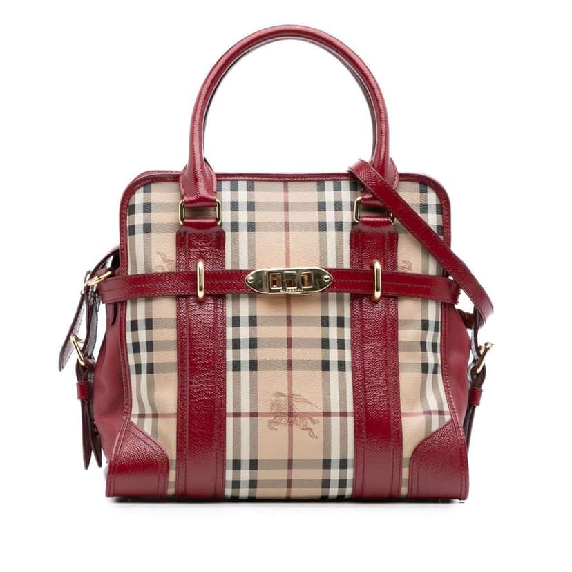 Burberry Haymarket Check Coated Canvas Minford Portrait Satchel Brown Canvas Good condition - Front View